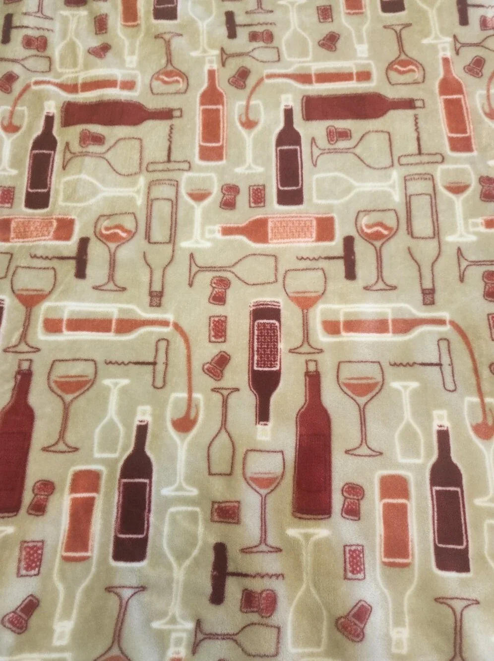Wine Themed Velour Blanket, Tan Maroon Red, 60